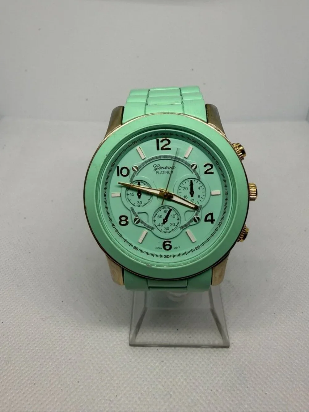 Geneva 6839J-Teal-Gold Unisex Boyfriend Chrono Style Link Watch Teal-Gold